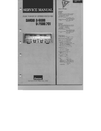 Sansui G-6000 Service manual for Sansui G-6000, G-7000/701 receiver-amplifier